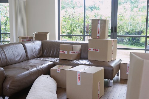 Professional movers loading household furniture with protective care